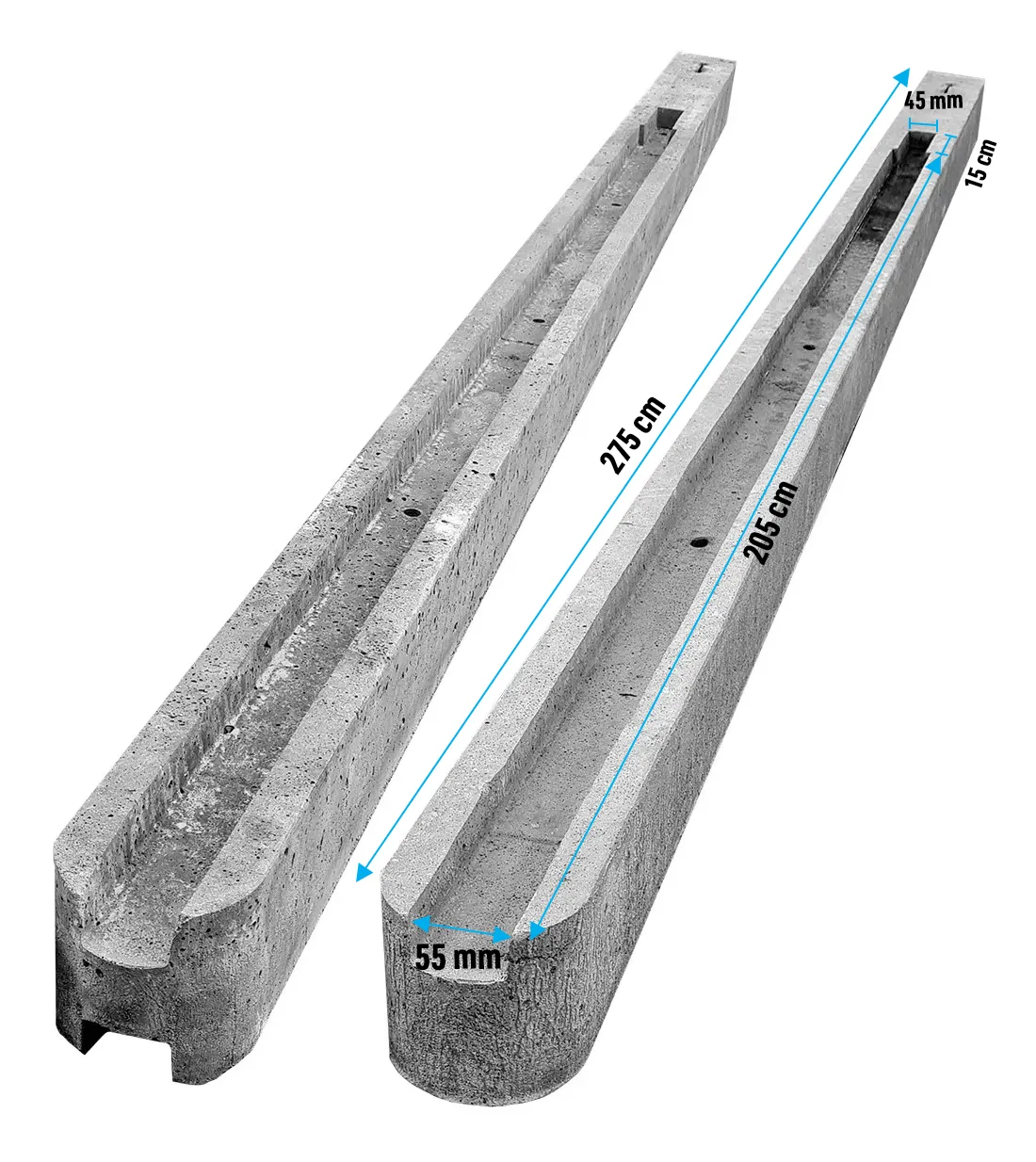 Poteau en b&eacute;ton rainur&eacute; - rainure 55 mm